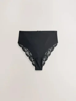 Next Black High Waist High Leg No VPL Lace Back Briefs 3 Pack^Women Panties|All Lingerie