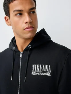 Discount Next Black Hooded Nirvana Licence Graphic Print Zip Through Hoodie