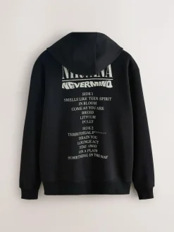 Discount Next Black Hooded Nirvana Licence Graphic Print Zip Through Hoodie
