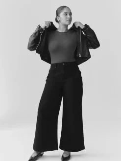 Next Black Hourglass High Rise Palazzo Wide Leg Jeans^Women Jeans|Jeans