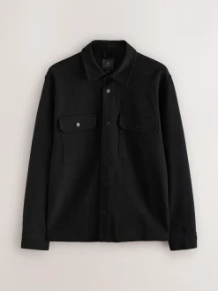Next Black Jersey Twill Popper Shacket^ Shirts|Coats & Jackets