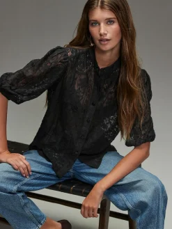 Hot Next Lace Half Sleeve Blouse Black