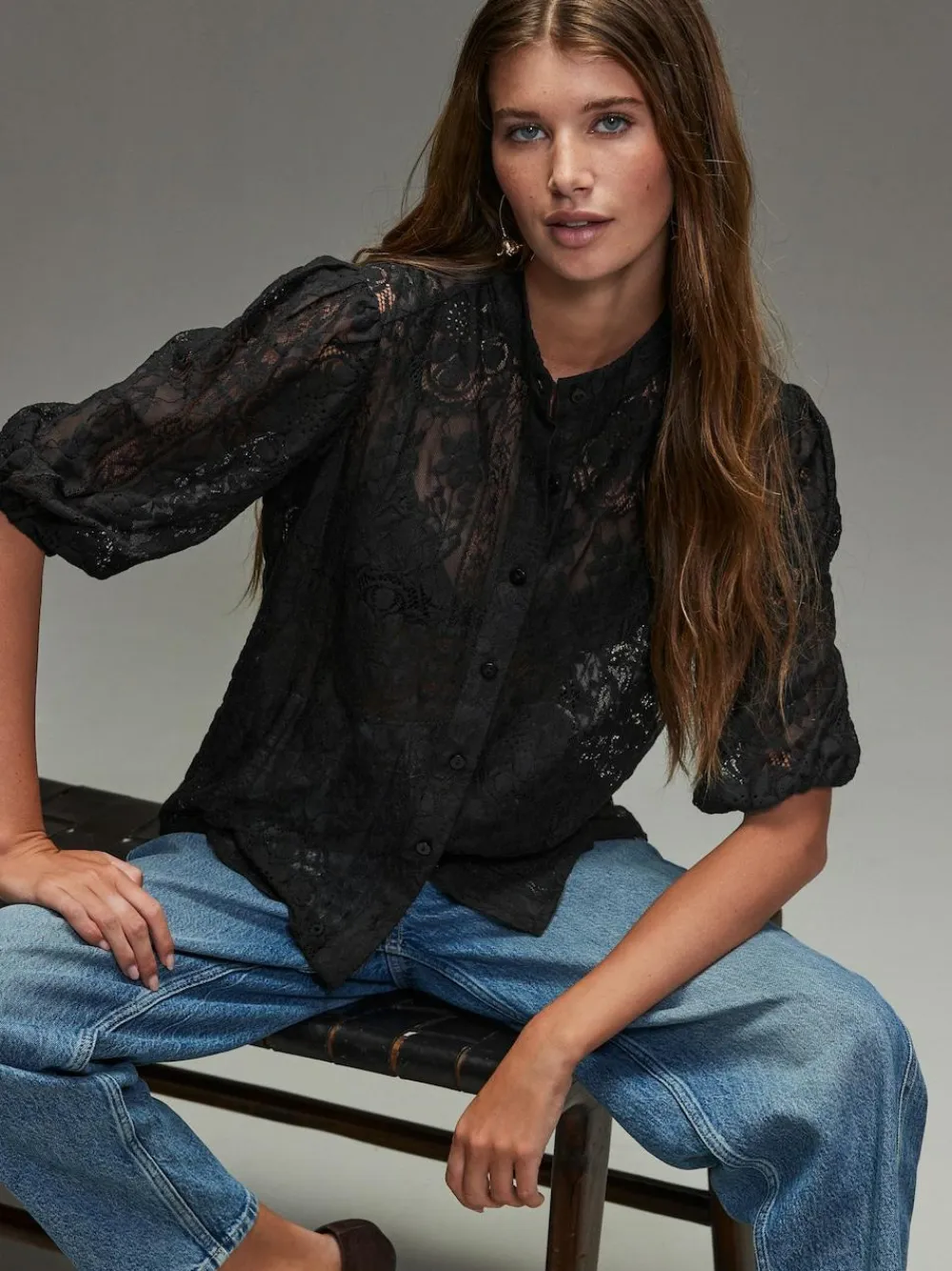 Hot Next Lace Half Sleeve Blouse Black