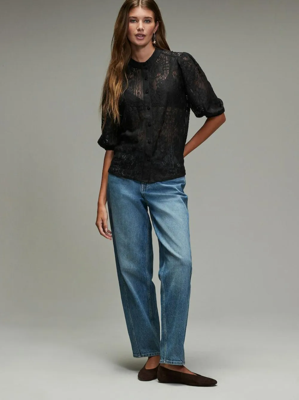 Hot Next Lace Half Sleeve Blouse Black