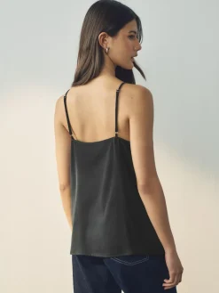 Next Black Lace Trim Strappy Cami Top^Women Tops & T-Shirts