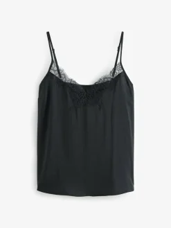 Next Black Lace Trim Strappy Cami Top^Women Tops & T-Shirts