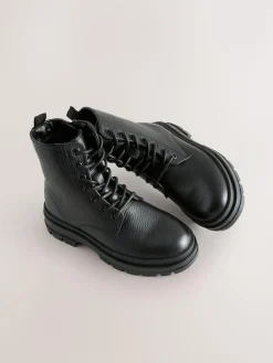 Next Black Lace Up Leather Boots