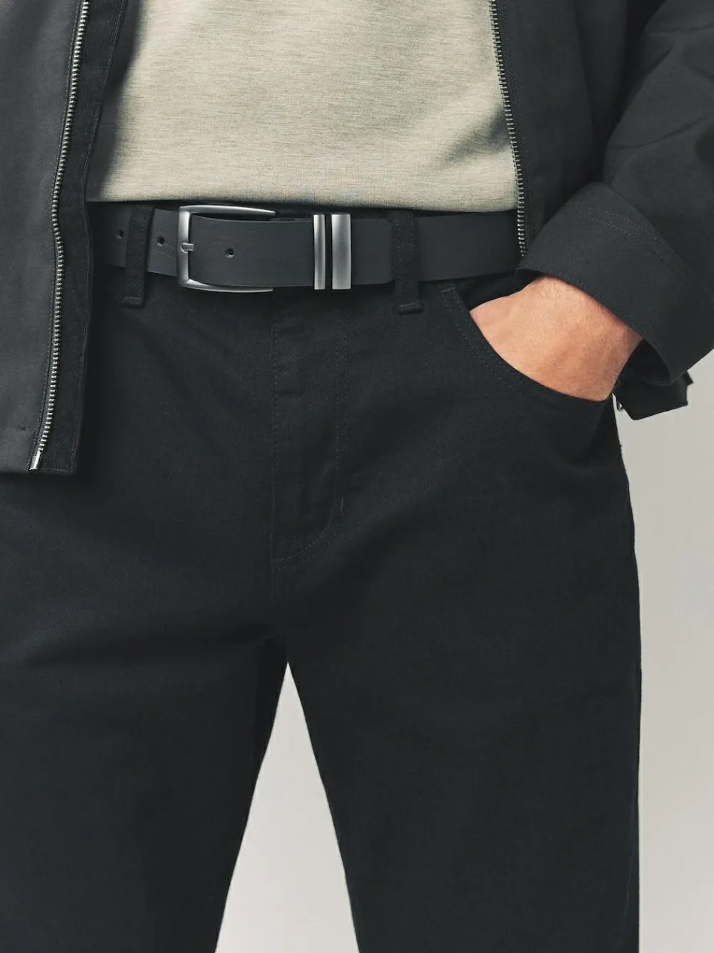 Online Next Black Leather Belt With Double Keeperloop