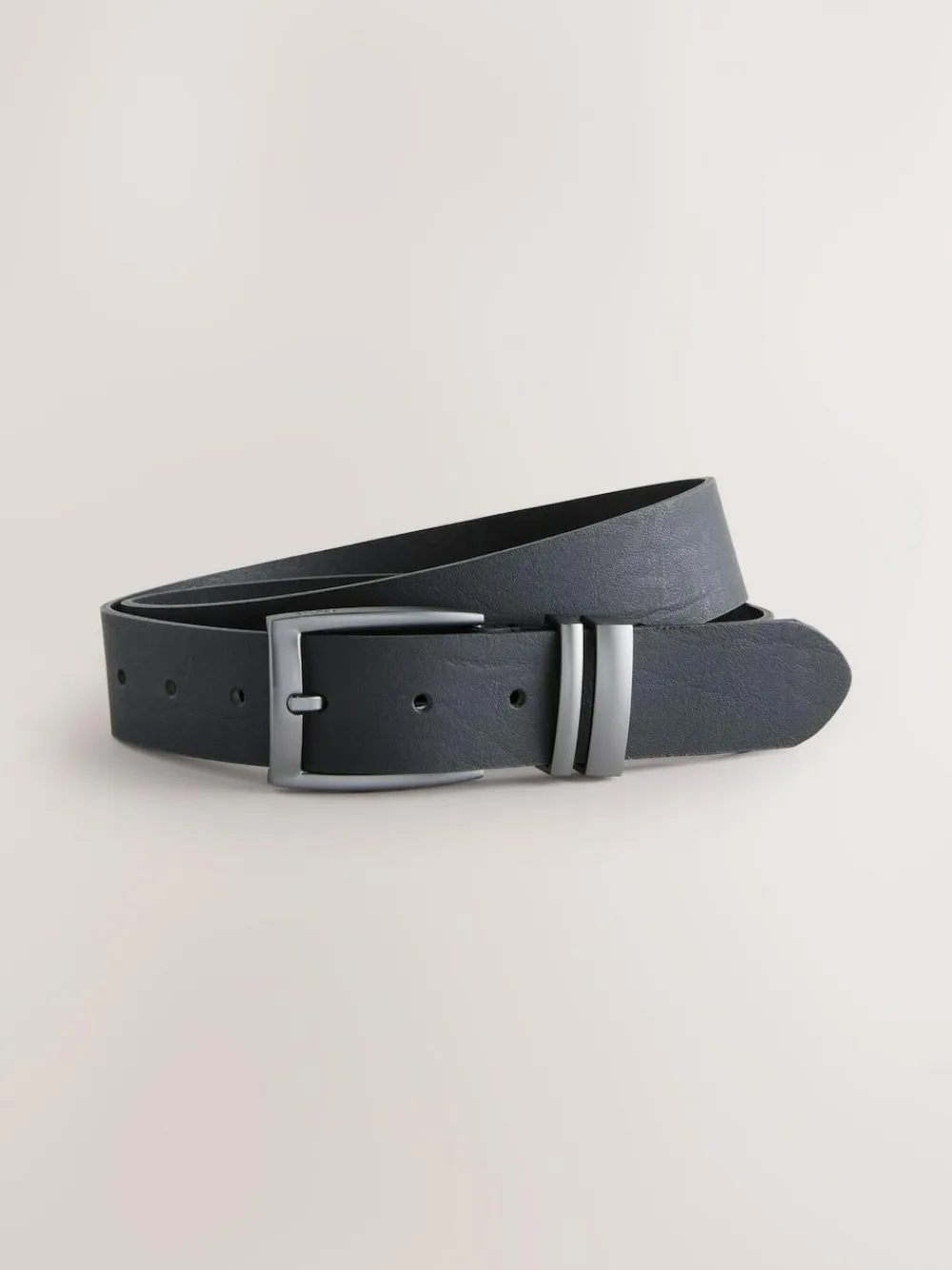 Online Next Black Leather Belt With Double Keeperloop