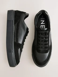 Next Black Leather Chunky Panel Detail Lace Up Trainers^Women Sneakers