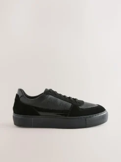 Next Black Leather Chunky Panel Detail Lace Up Trainers^Women Sneakers