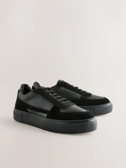 Next Black Leather Chunky Panel Detail Lace Up Trainers^Women Sneakers