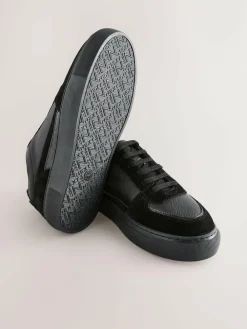 Next Black Leather Chunky Panel Detail Lace Up Trainers^Women Sneakers