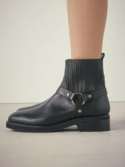 Clearance Next Black Leather Forever Comfort® Hardware Harness Chelsea Boots