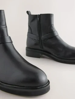 Clearance Next Black Leather Forever Comfort® Hardware Harness Chelsea Boots