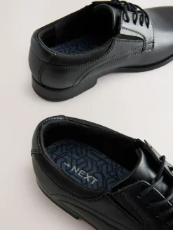 New Next Black Leather Lace Up Derby School Shoes