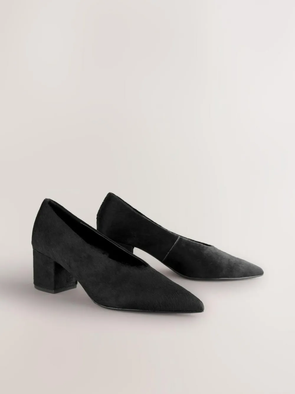 Outlet Next Leather Point Toe Low Block Heels Shoes Black