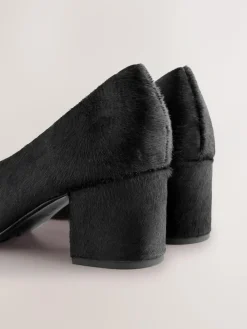 Outlet Next Leather Point Toe Low Block Heels Shoes Black