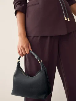 New Next Leather Scooped Hand Held Bag Black