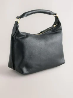 New Next Leather Scooped Hand Held Bag Black