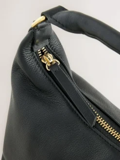 New Next Leather Scooped Hand Held Bag Black