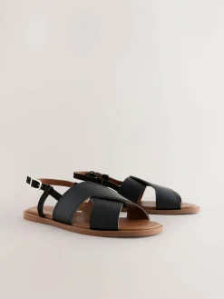 Next Standard/Wide Fit Stitched Slingback Sandals Black Leather