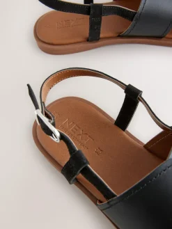 Next Standard/Wide Fit Stitched Slingback Sandals Black Leather