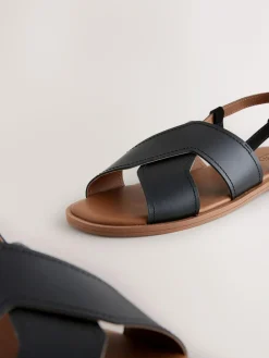 Next Standard/Wide Fit Stitched Slingback Sandals Black Leather