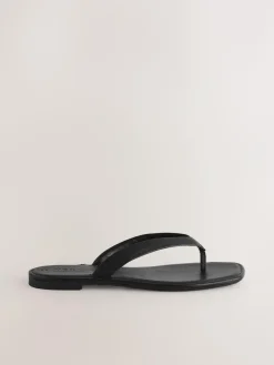 Hot Next Standard/Wide Fit Square Toe Thong Sandals Black Leather