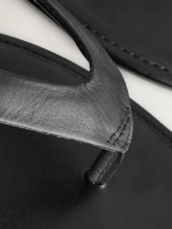 Hot Next Standard/Wide Fit Square Toe Thong Sandals Black Leather