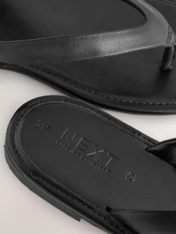 Hot Next Standard/Wide Fit Square Toe Thong Sandals Black Leather
