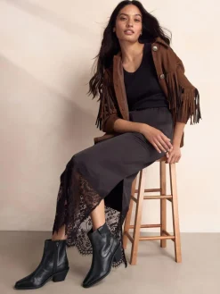 Clearance Next Standard/Wide Fit Cowboy Block Heel Ankle Boots Black Leather