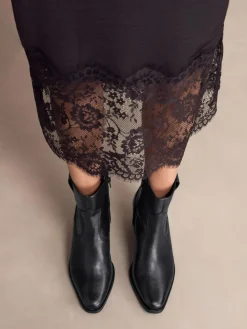 Clearance Next Standard/Wide Fit Cowboy Block Heel Ankle Boots Black Leather