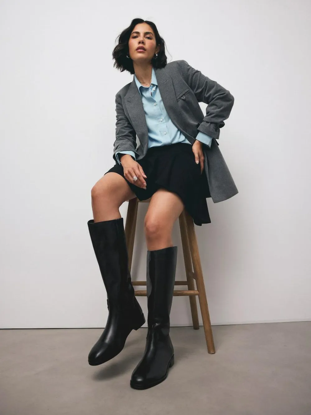 Online Next Standard/Wide Fit Forever Comfort® Flat Riding Boots Black Leather