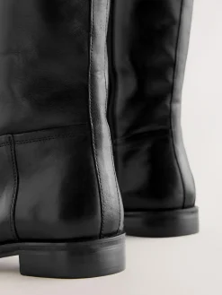 Online Next Standard/Wide Fit Forever Comfort® Flat Riding Boots Black Leather