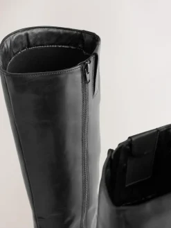 Online Next Standard/Wide Fit Forever Comfort® Flat Riding Boots Black Leather
