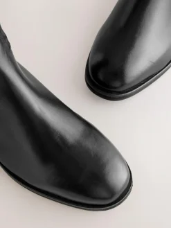 Online Next Standard/Wide Fit Forever Comfort® Flat Riding Boots Black Leather