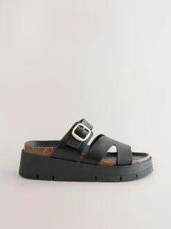 Next Leather Strap Buckle Detail Sandals^Women Wide Fit & Extra Wide Fit