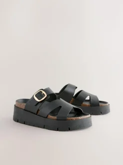 Next Leather Strap Buckle Detail Sandals^Women Wide Fit & Extra Wide Fit