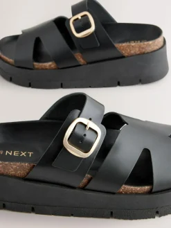 Next Leather Strap Buckle Detail Sandals^Women Wide Fit & Extra Wide Fit