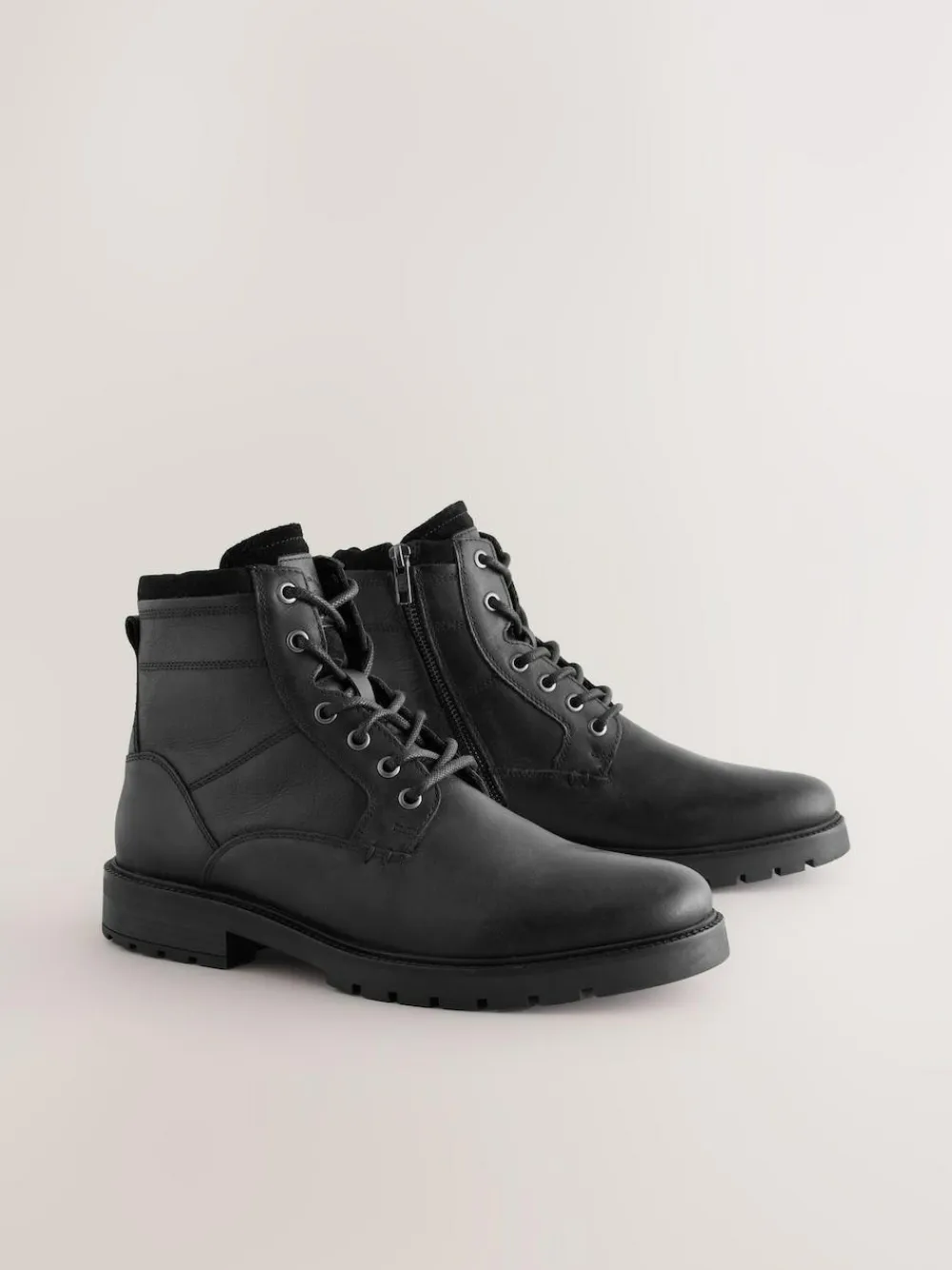 Best Next Leather Zip-Up Borg Lined Boots Black