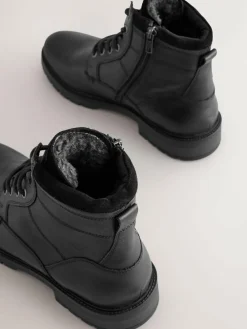 Best Next Leather Zip-Up Borg Lined Boots Black