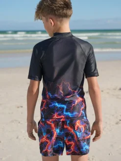 Next Black Lightening Bolt Short Sleeve Rash Vest (1.5-16yrs)^BOY Swimwear
