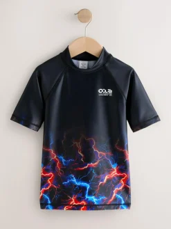 Next Black Lightening Bolt Short Sleeve Rash Vest (1.5-16yrs)^BOY Swimwear