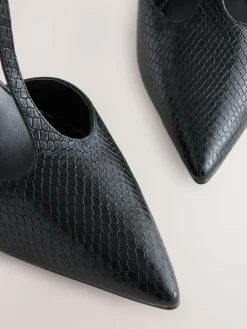 Discount Next Leather T-Bar Pointed Toe Heels Black Lizard Effect