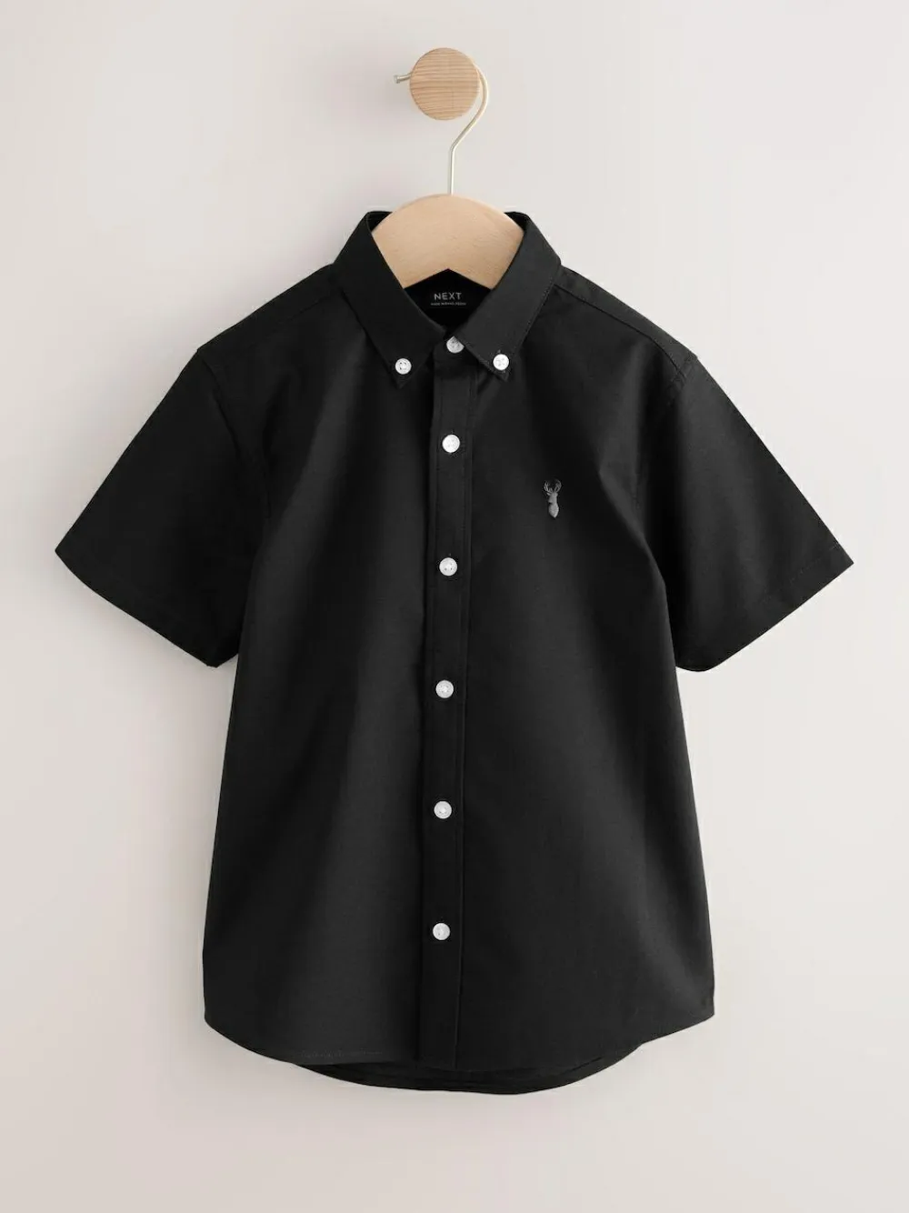 Next Black Logo Short Sleeve Cotton Rich Oxford Shirt (3-16yrs)^BOY Shirts