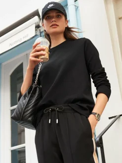 Next Black Long Sleeve Heavyweight Crew Neck T-Shirt^Women Nightwear|Tops & T-Shirts