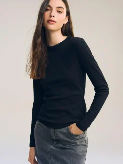 Sale Next Black Long Sleeve Ribbed Crew Neck Top