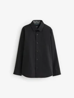 Next Black Long Sleeves Smart Trimmed Shirt (3-16yrs)^BOY Shirts|Occasionwear