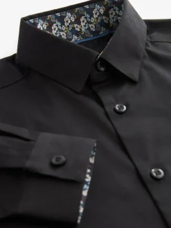 Next Black Long Sleeves Smart Trimmed Shirt (3-16yrs)^BOY Shirts|Occasionwear